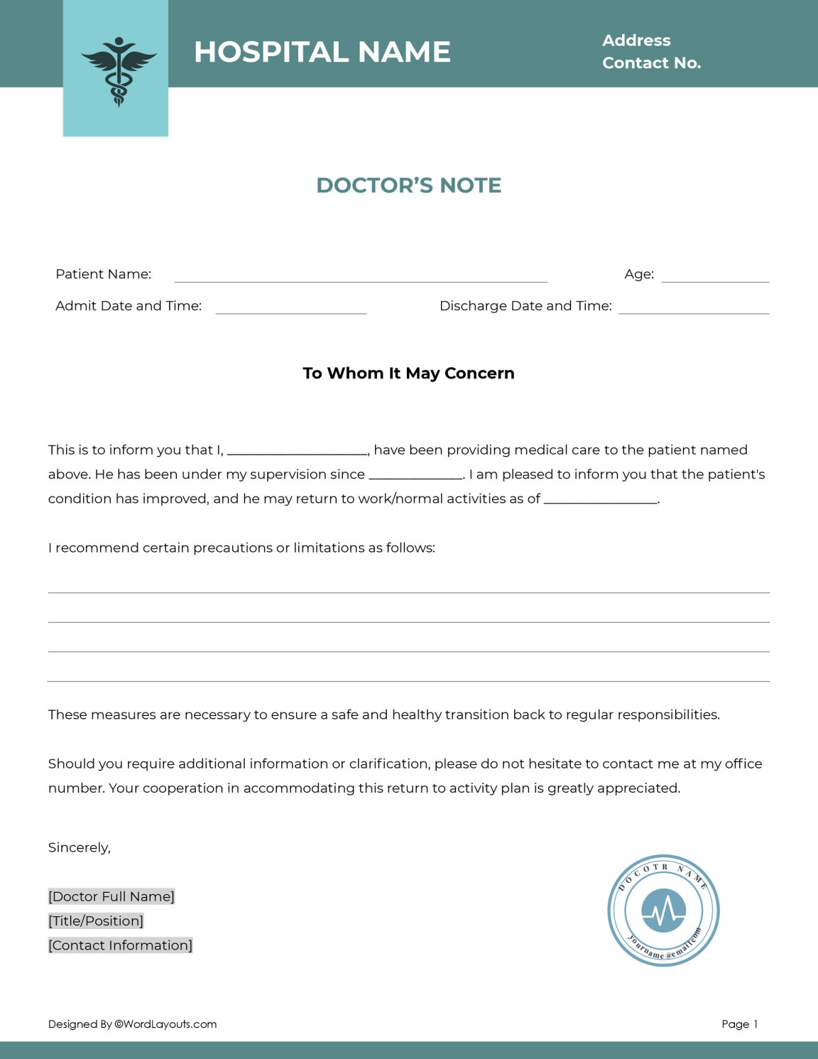 Return to Work Doctor s Note Template WordLayouts Return to Work Doctor s Note Template WordLayouts