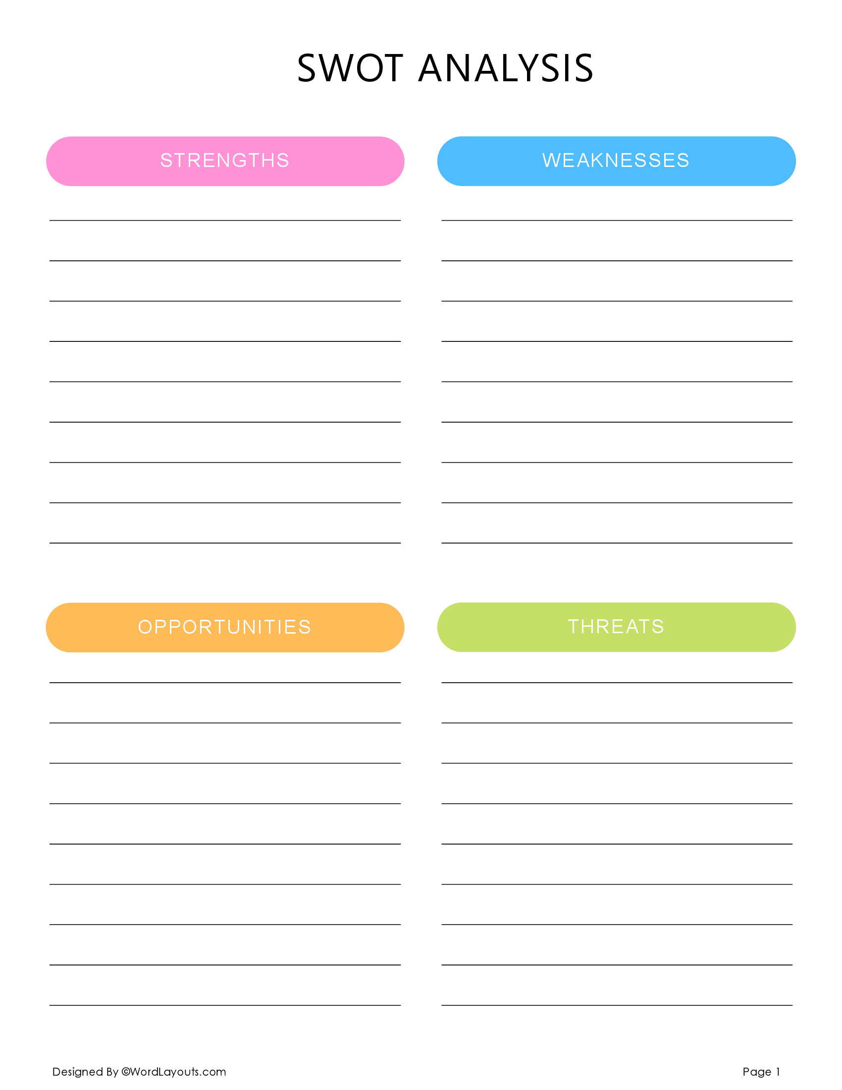 SWOT Analysis Template with Icons - WordLayouts