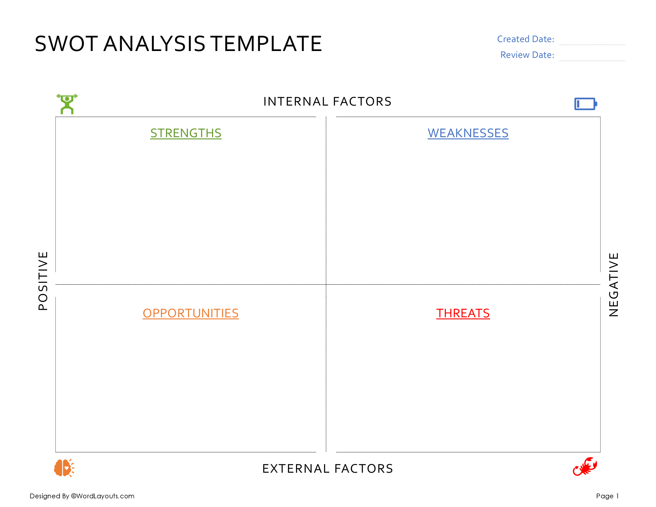 SWOT Analysis Template with Icons - WordLayouts
