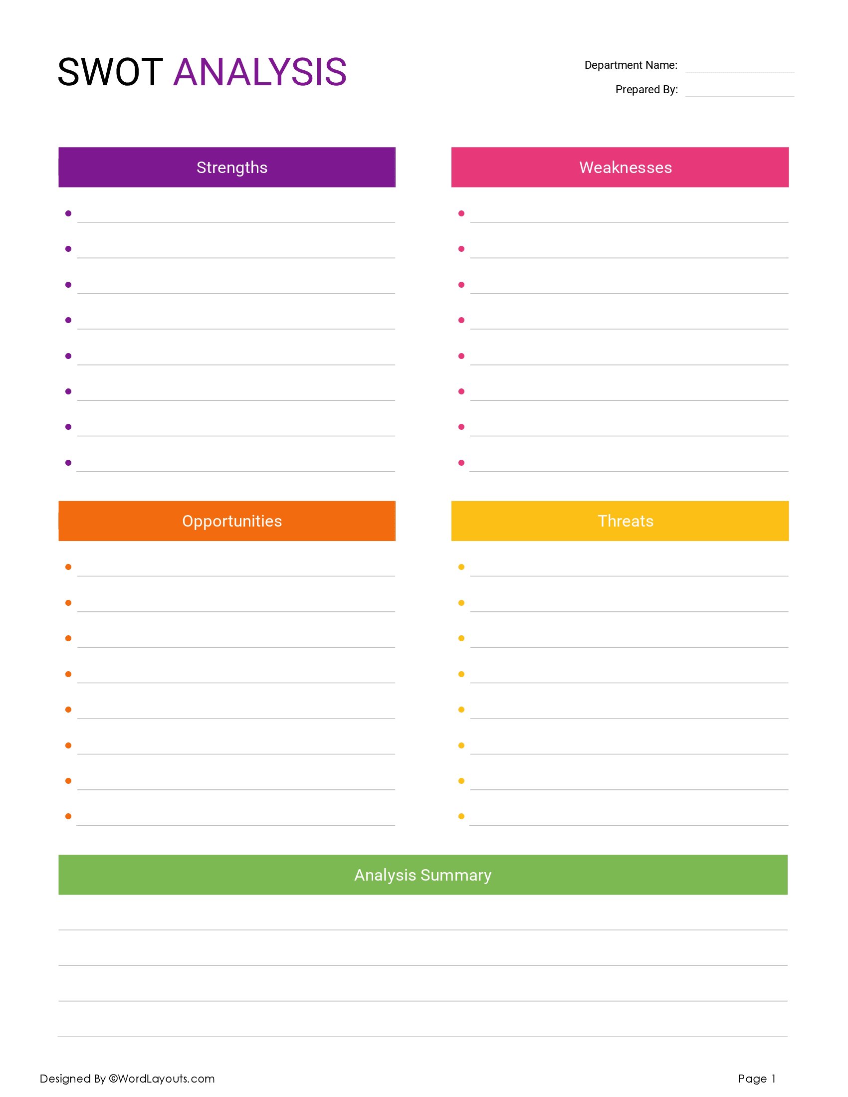 SWOT Analysis Template with Icons - WordLayouts