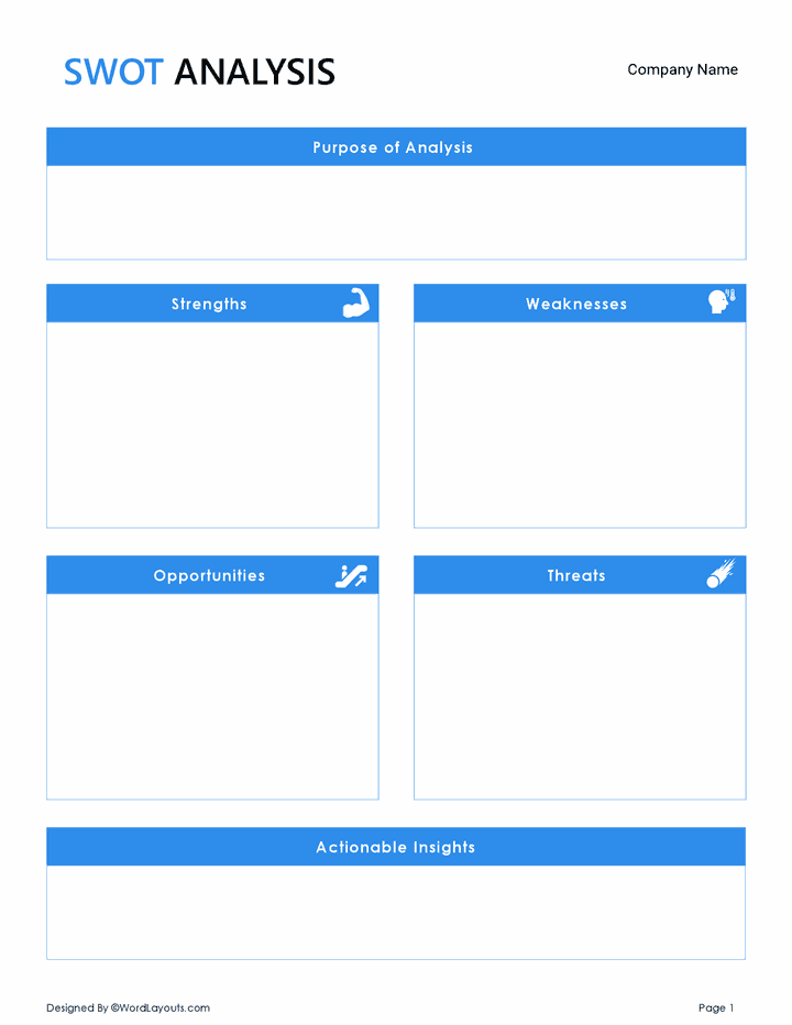 SWOT Analysis Template with Goal & Summary Sections - WordLayouts