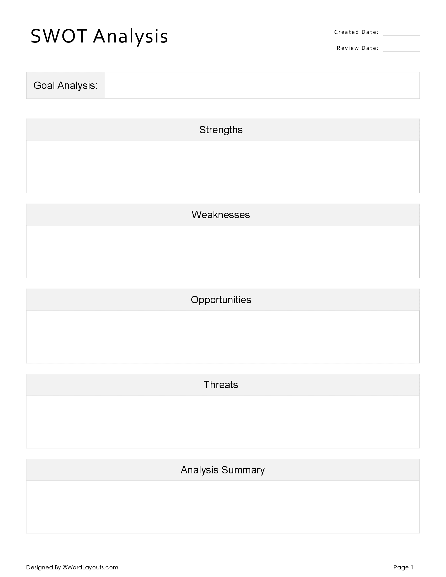 SWOT Analysis Template with Icons - WordLayouts
