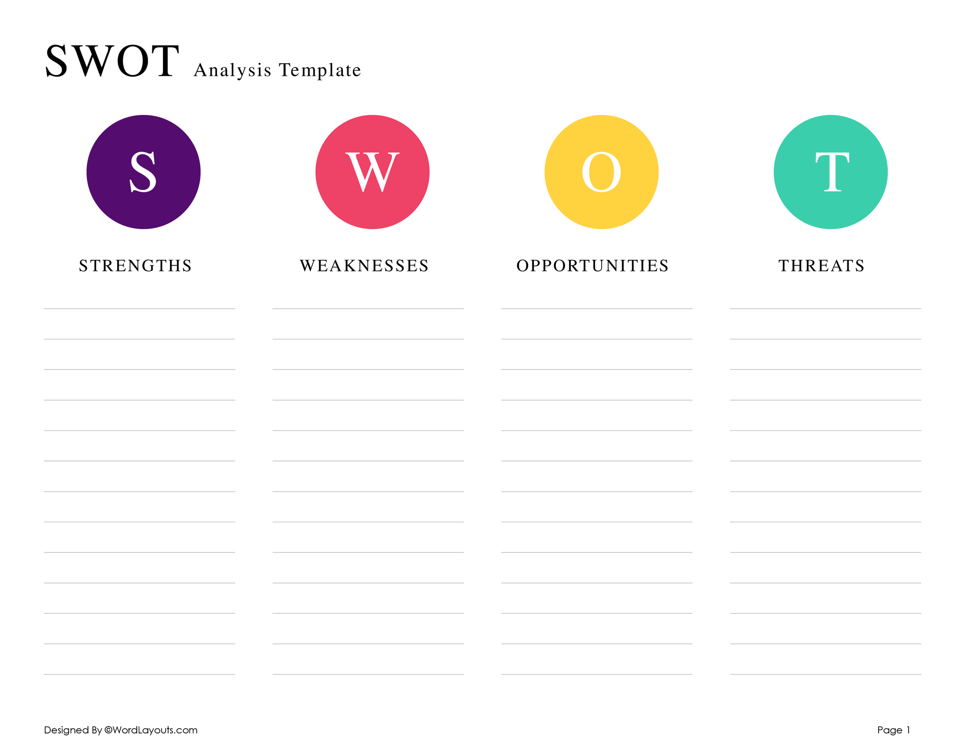 Creative SWOT Planning Worksheet Template - WordLayouts