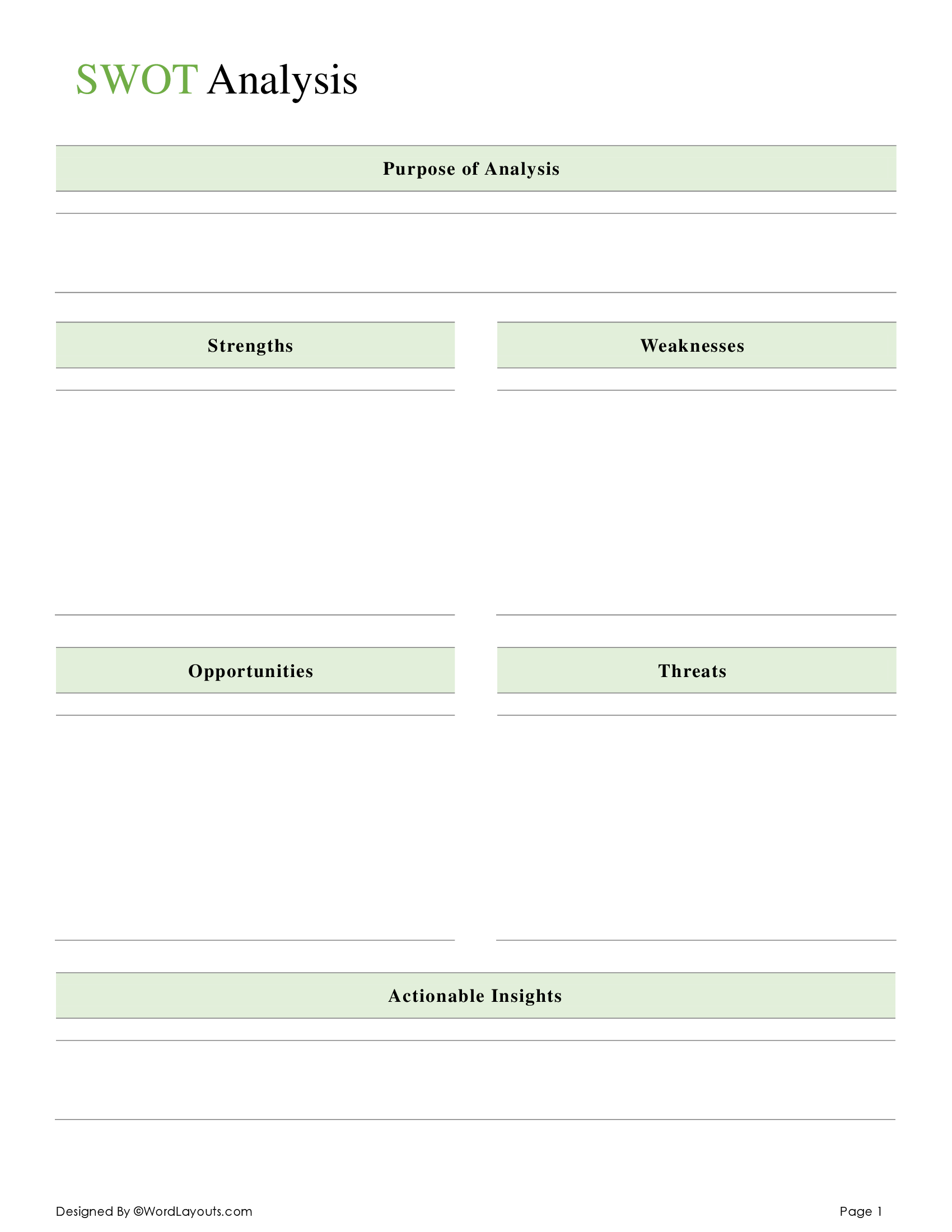 SWOT Analysis Template with Guided Prompts - WordLayouts