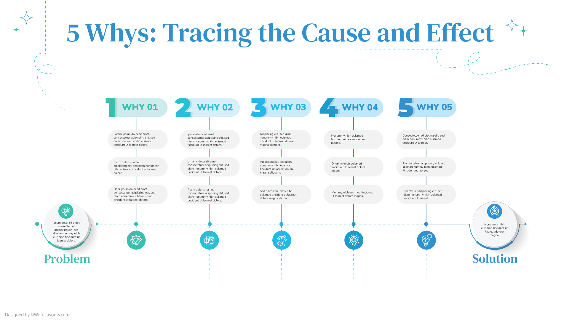 5 Whys Monochrome Flow Template - WordLayouts