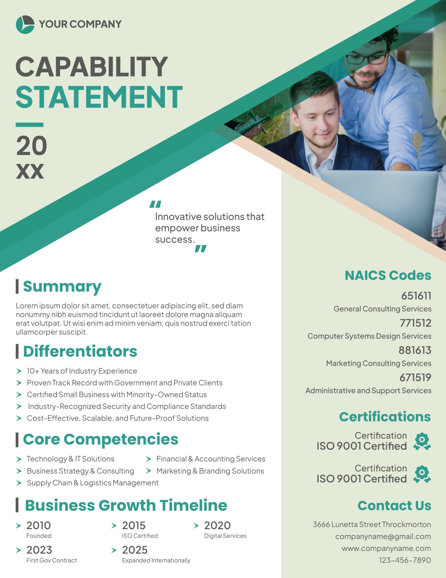 General Business Capability Statement Template