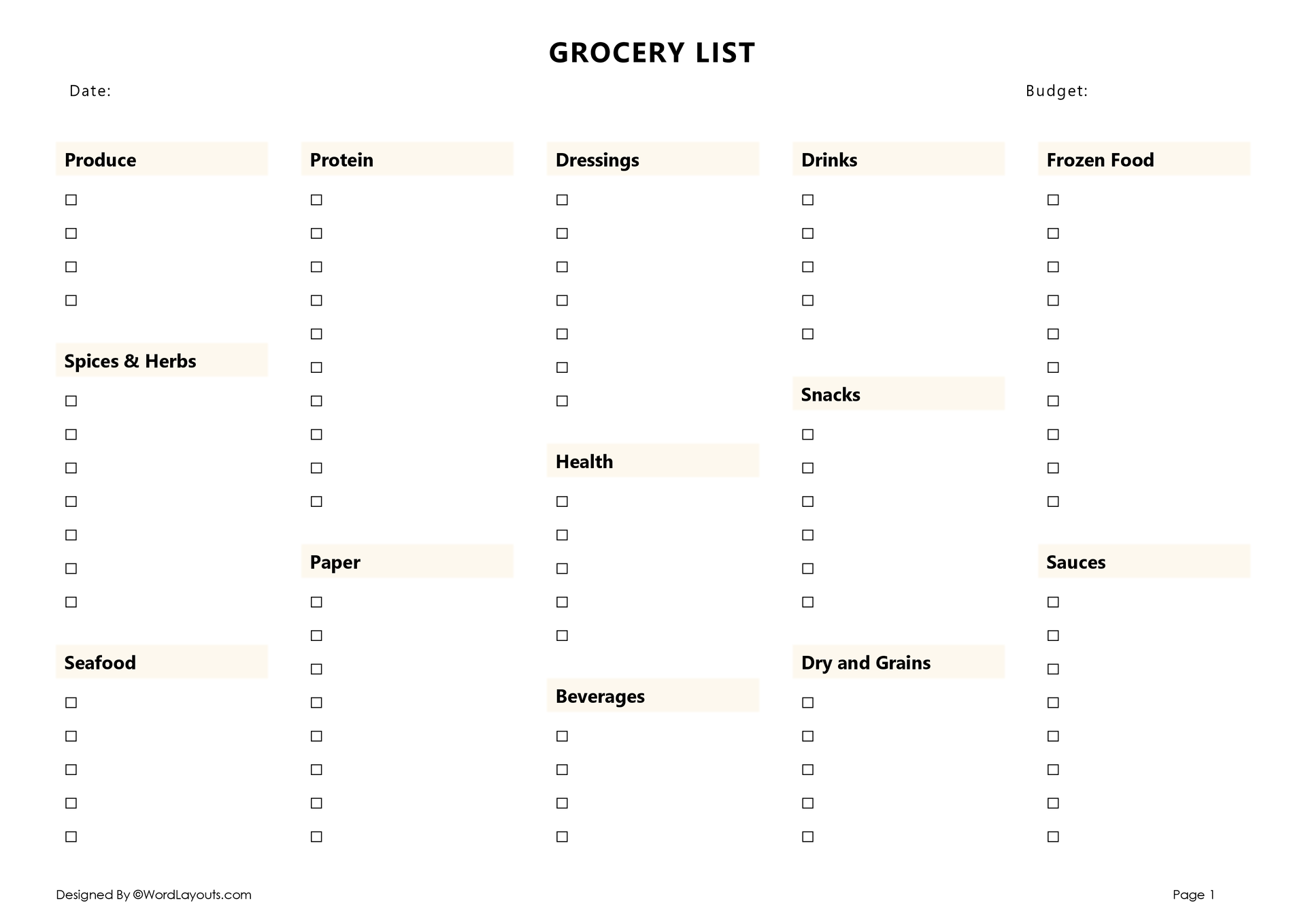 Grocery List Template By Category