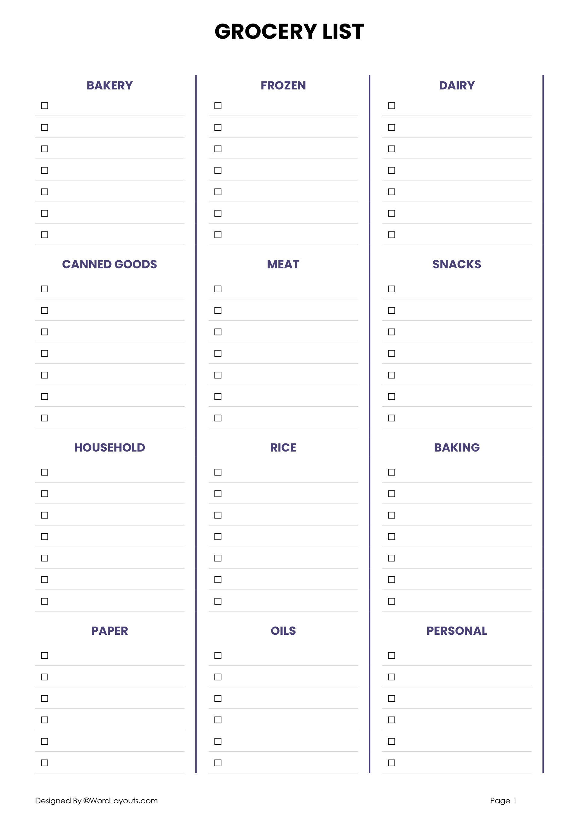 Grocery List Template By Category
