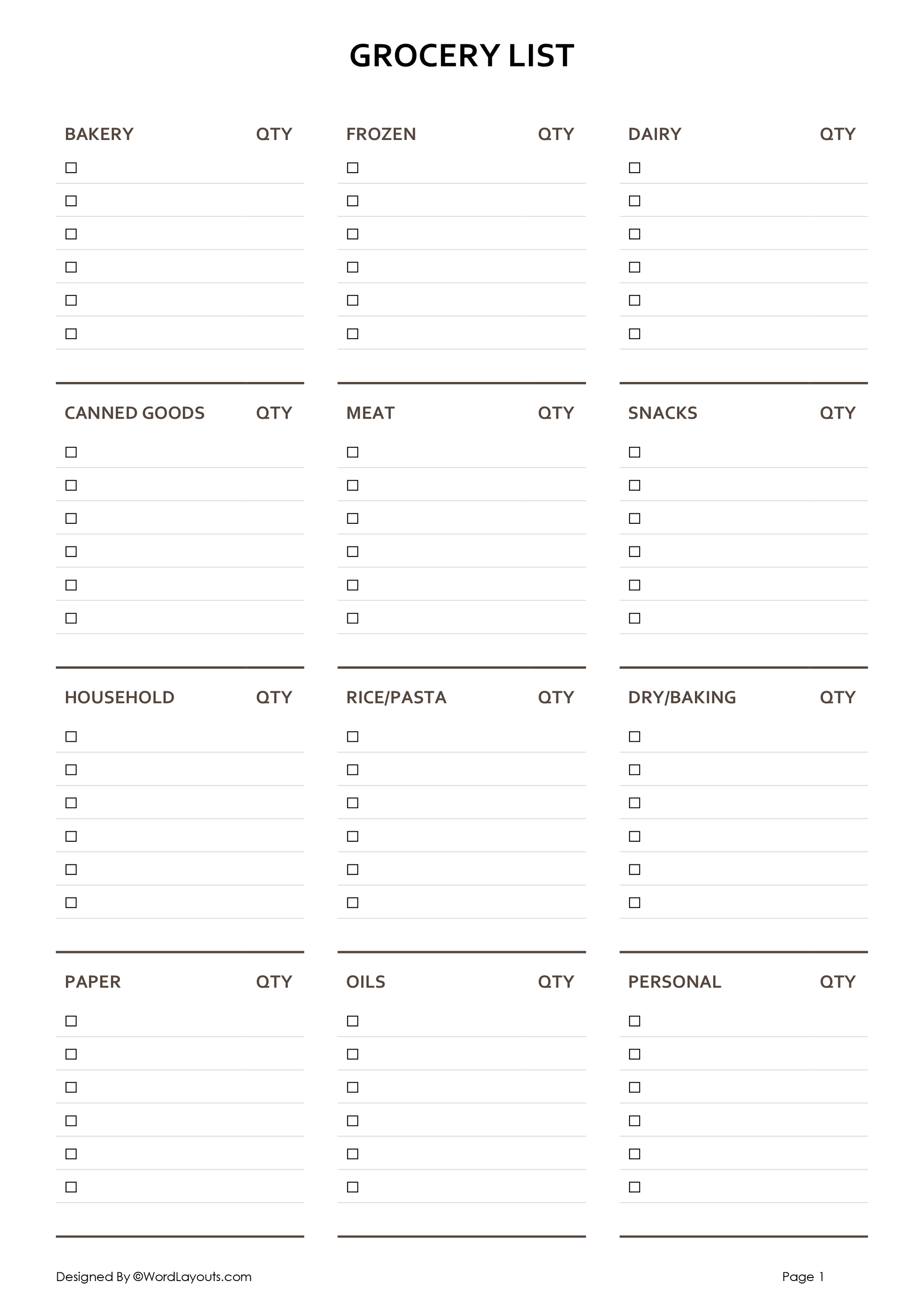 multi-category-grocery-list-template-wordlayouts for Free Printable Grocery List By Category Word Multi-Category Grocery List Template - WordLayouts for Free Printable Grocery List By Category Word