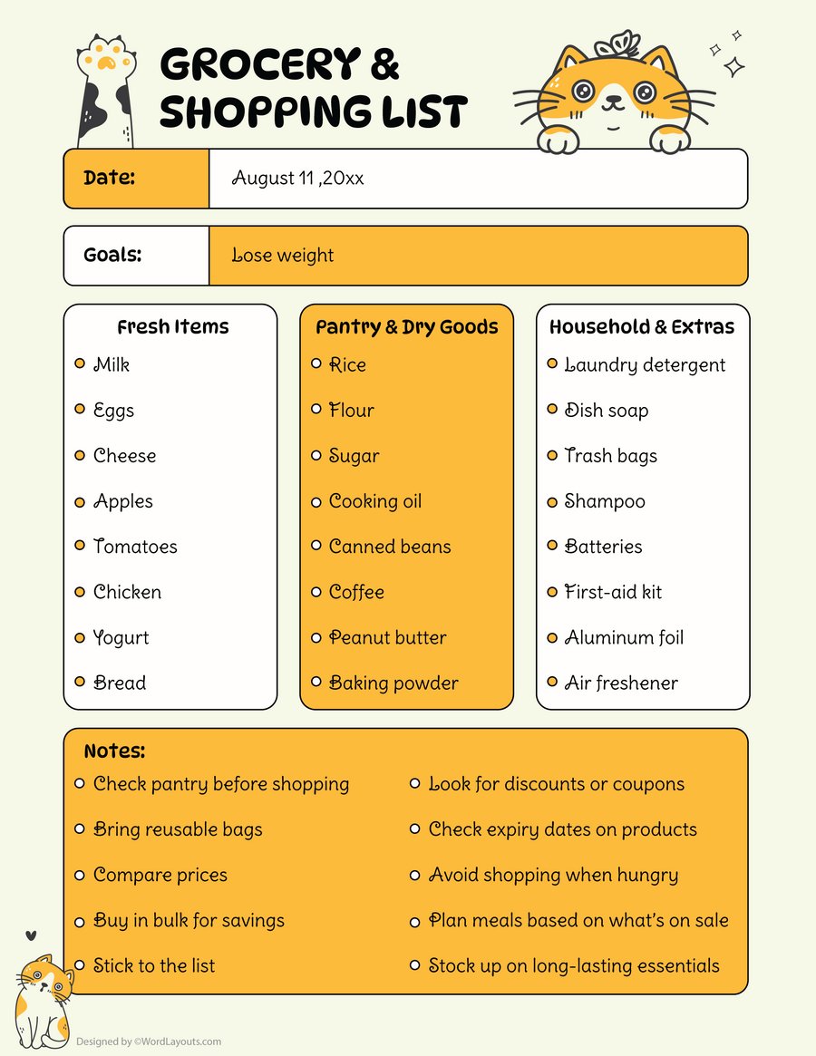 Free Grocery List Templates - Ediable & Print-Ready