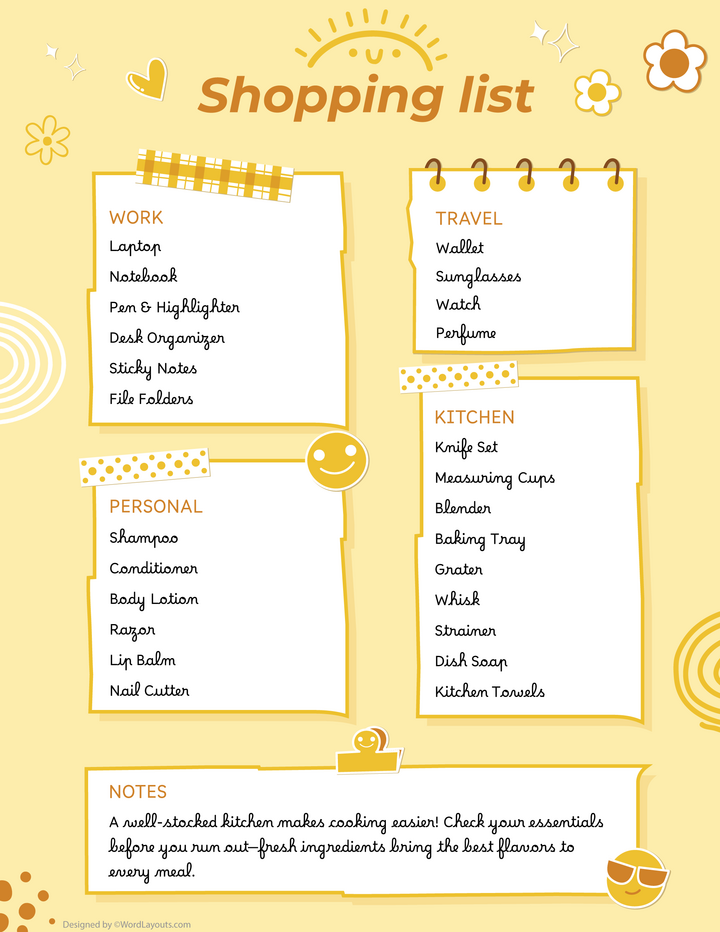 Fun Grocery and Shopping List Template - WordLayouts
