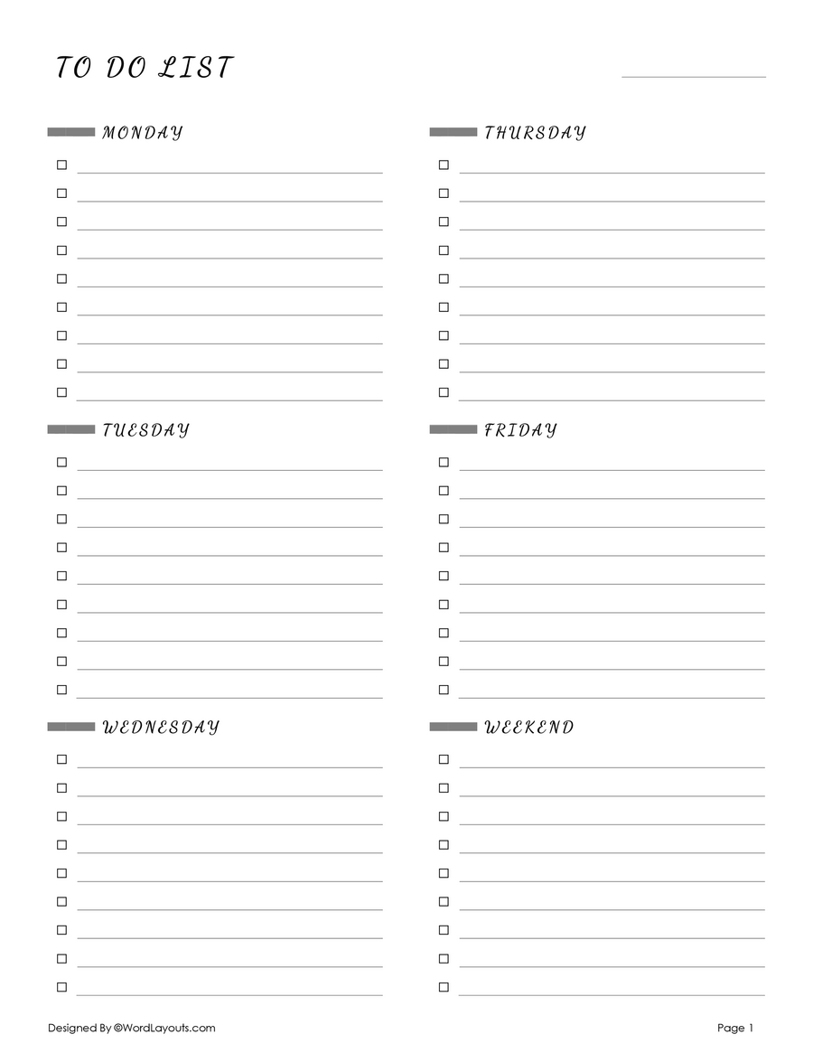 Weekly Task List Template With Goals & Notes - WordLayouts