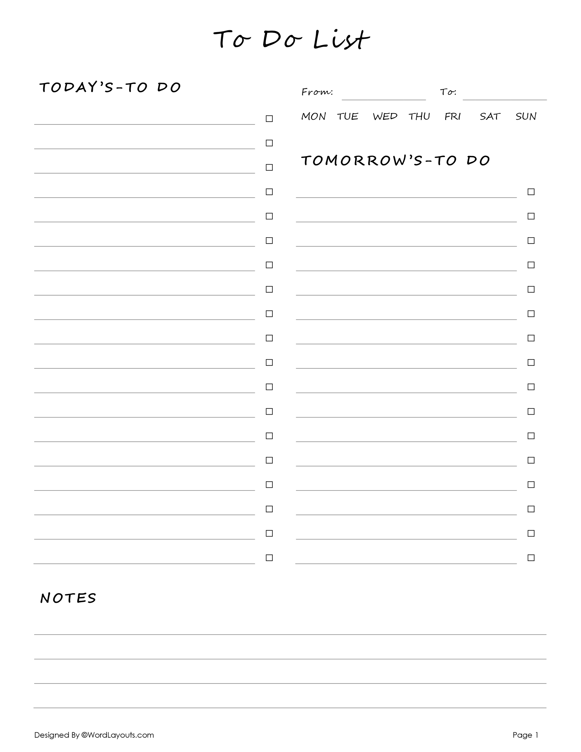 Focused Daily Task Sheet Template - WordLayouts