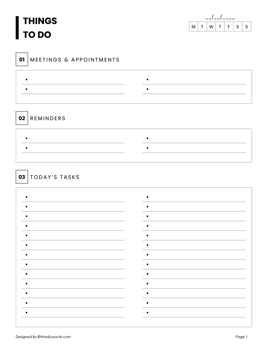 Weekly Task List Template With Goals & Notes - WordLayouts