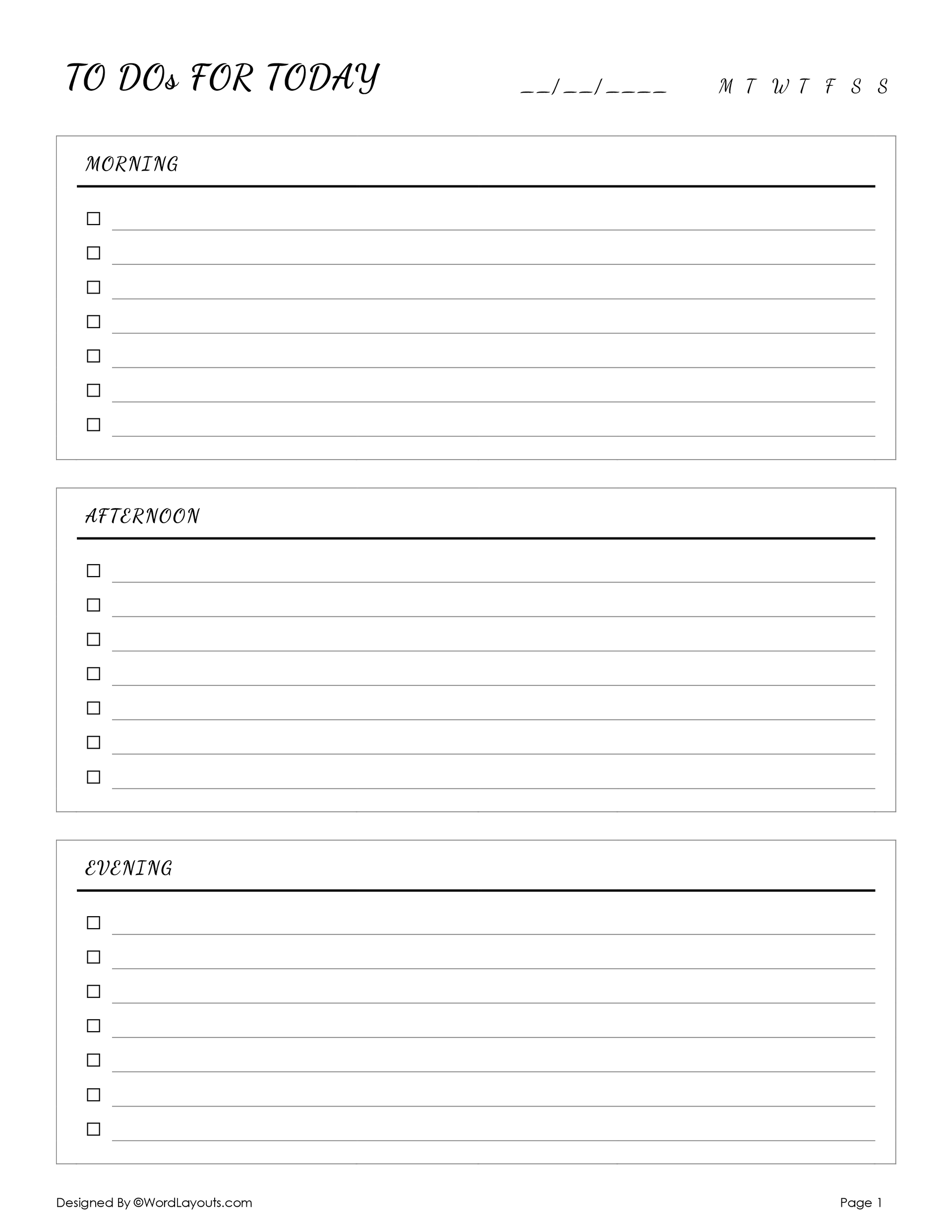 Daily Task List Template – Editable - WordLayouts