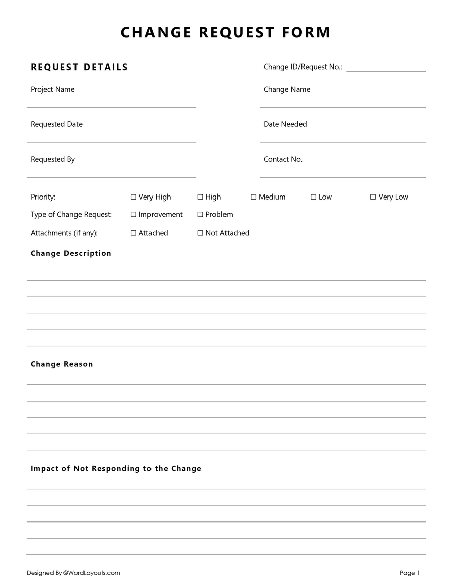 Change Request Form Template - WordLayouts