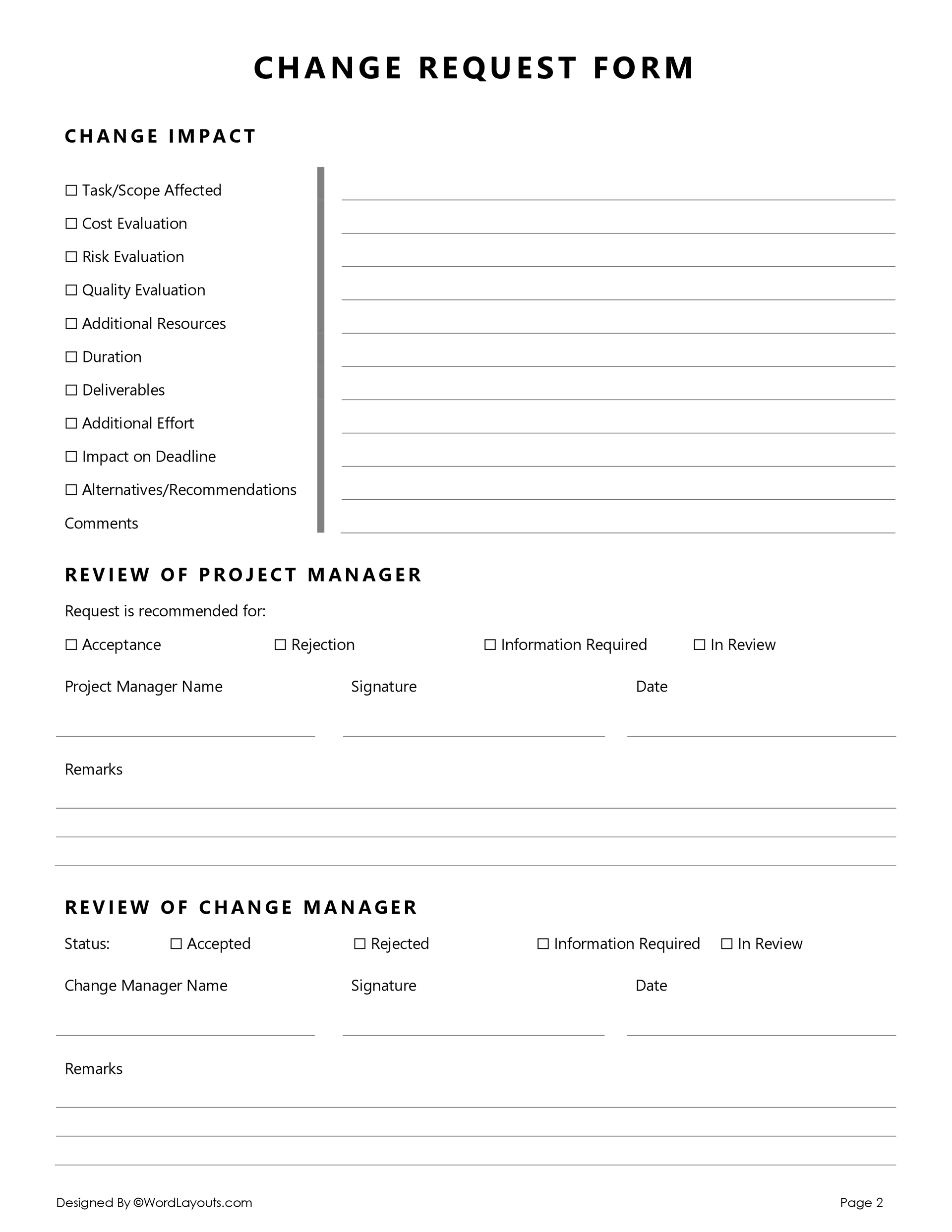 Change Request Form Template - WordLayouts