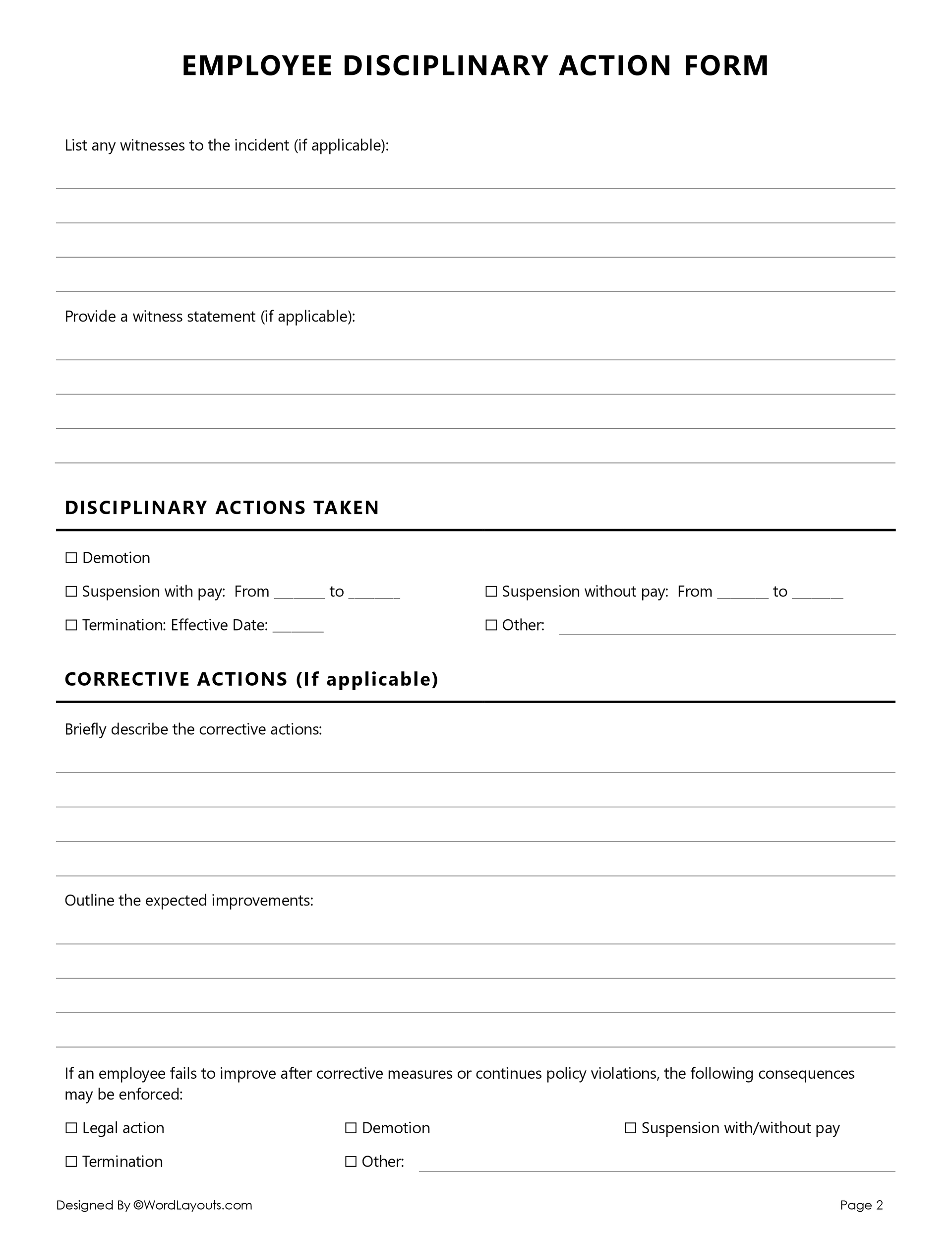 free-employee-disciplinary-action-form-wordlayouts for Free Printable Leave Of Absence Form Free Employee Disciplinary Action Form - WordLayouts for Free Printable Leave Of Absence Form