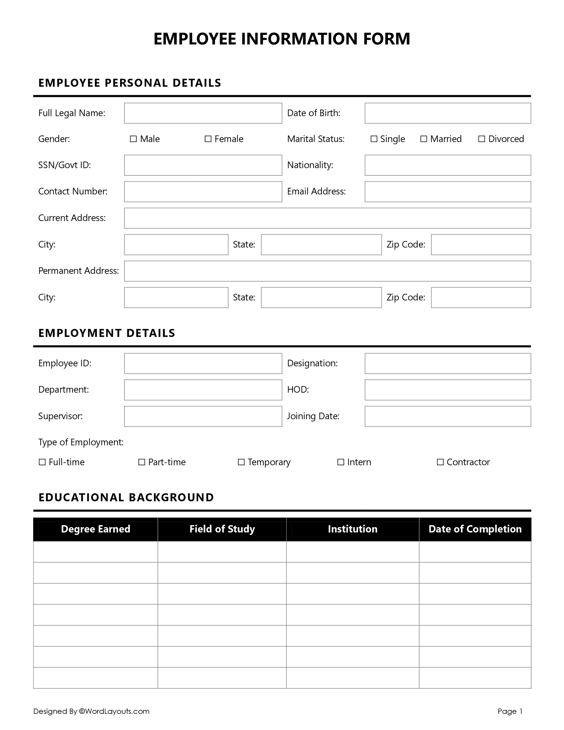 Free Employee Information Form - WordLayouts free-employee-information-form-wordlayouts