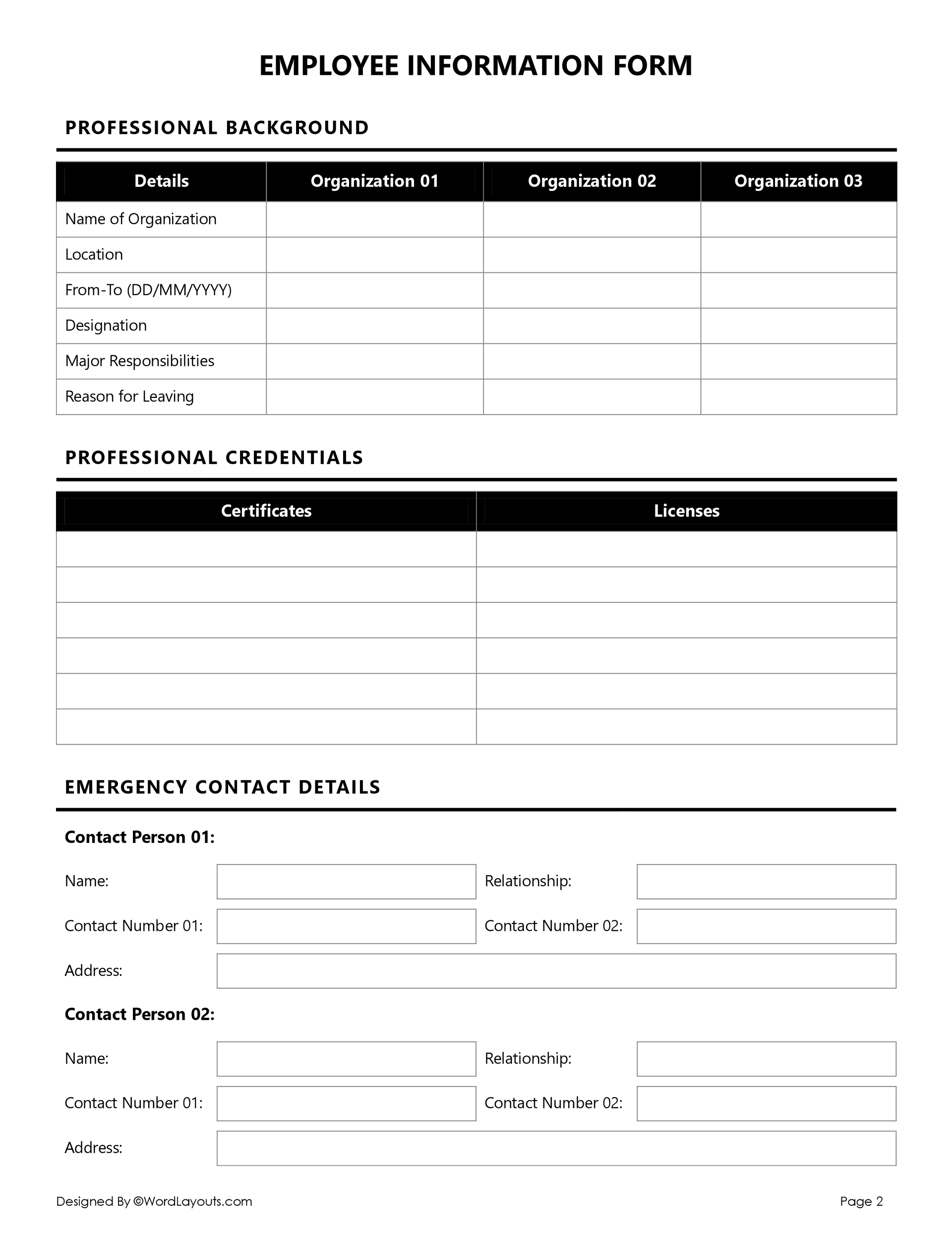 free-employee-information-form-wordlayouts for Free Printable Employee Information Sheet Free Employee Information Form - WordLayouts for Free Printable Employee Information Sheet