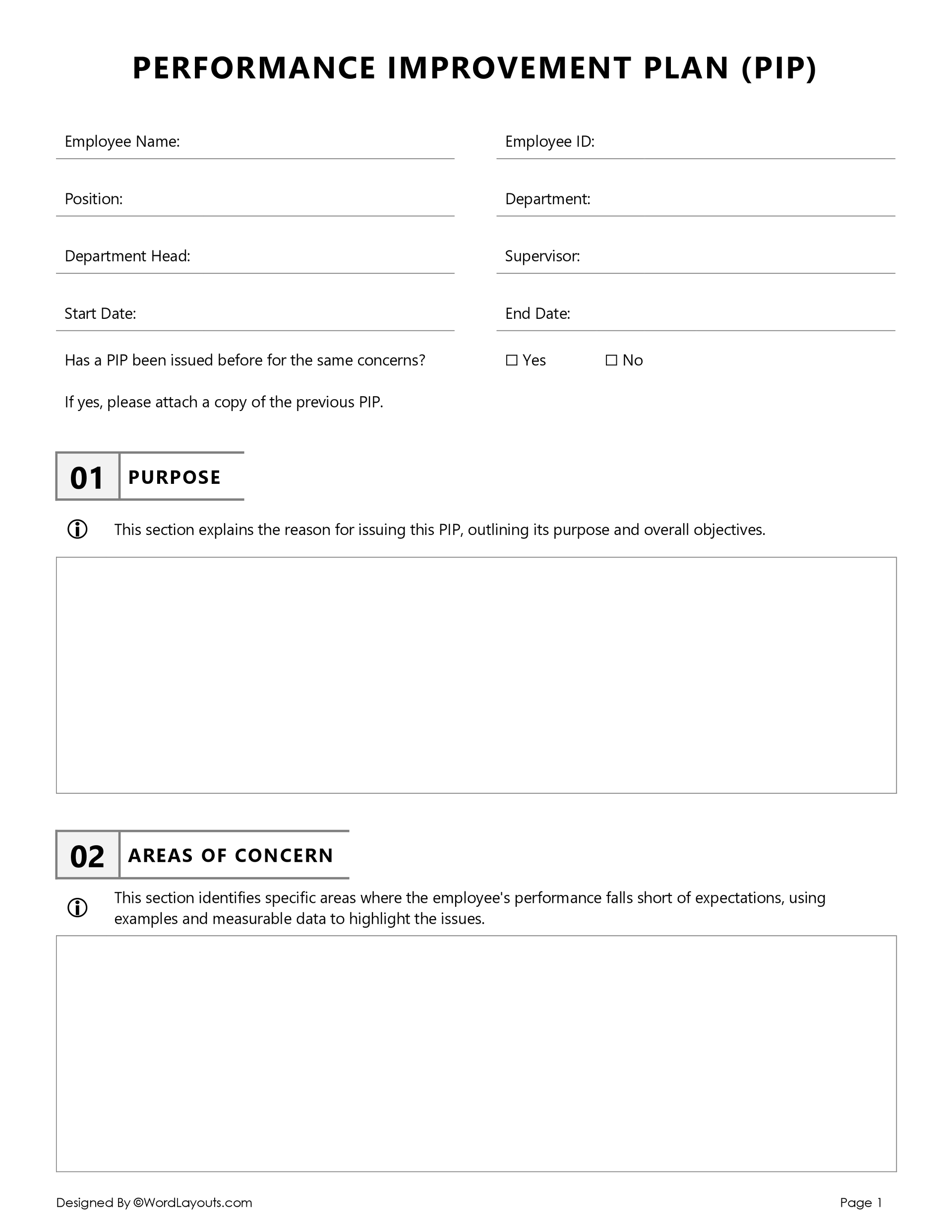 Employee Performance Improvement Plan Template