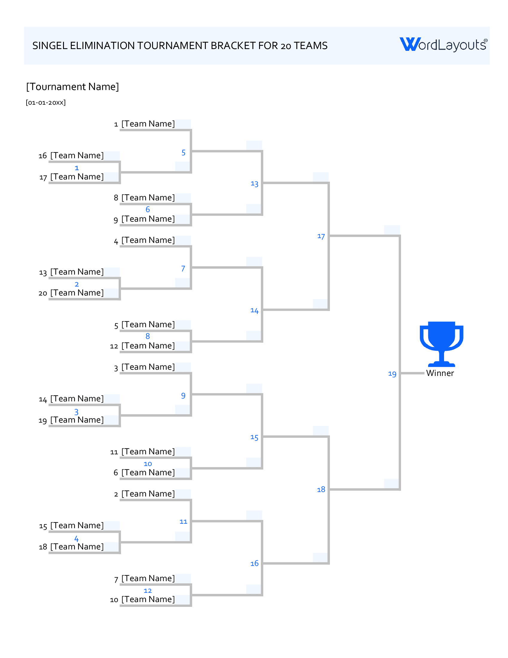 Single Elimination Tournament Bracket Template (Excel)