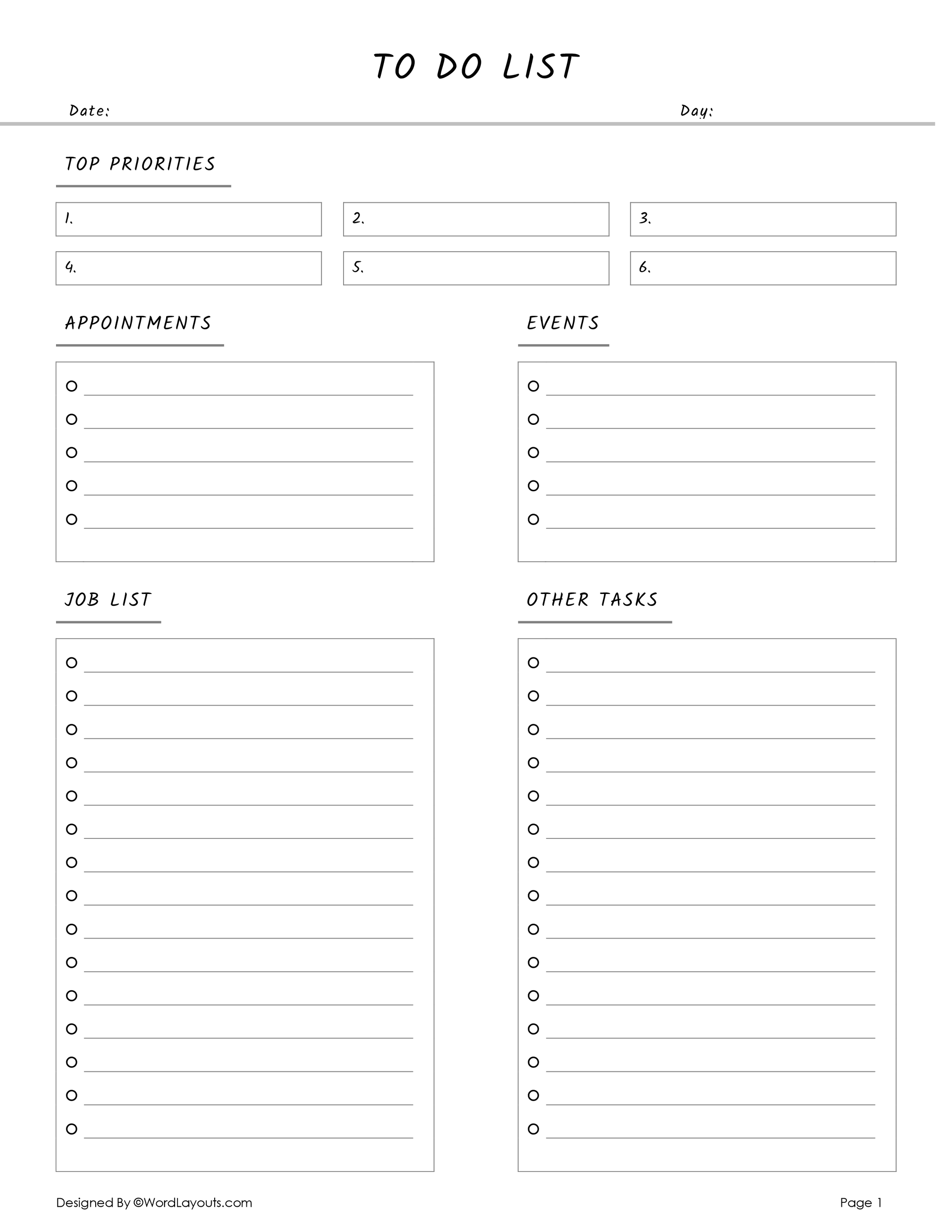 Printable Task List Template WordLayouts Printable Task List Template WordLayouts