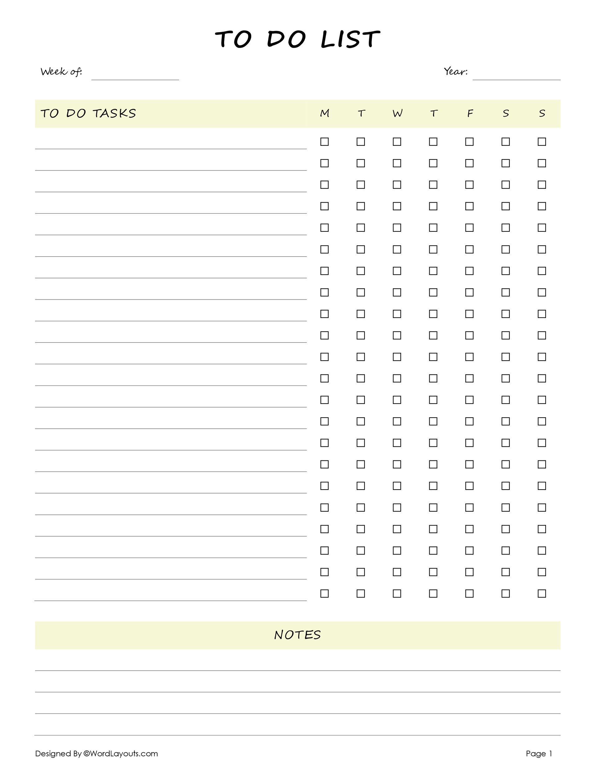 Focused Daily Task Sheet Template - WordLayouts
