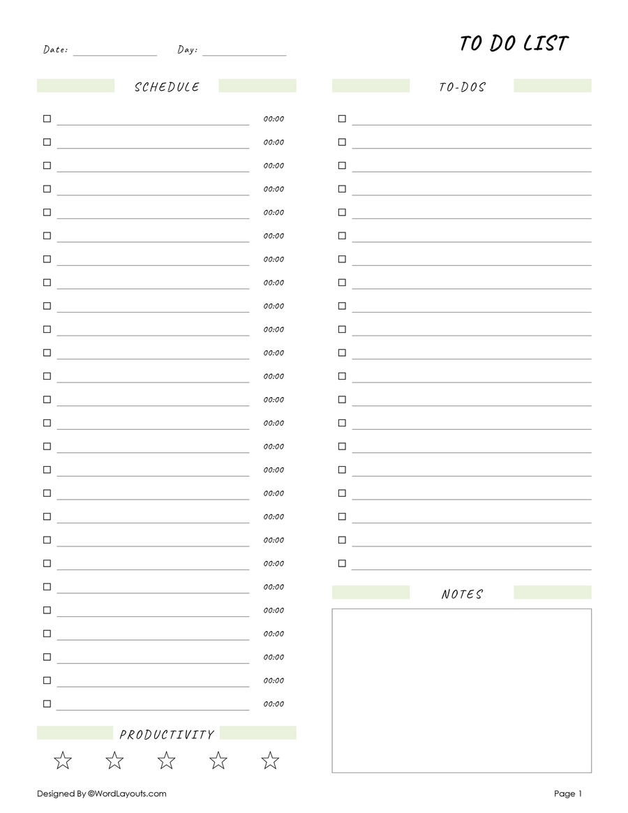 Weekly Task List Template With Goals & Notes - WordLayouts