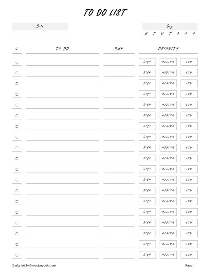 Daily Priority & Task Tracker Template - WordLayouts