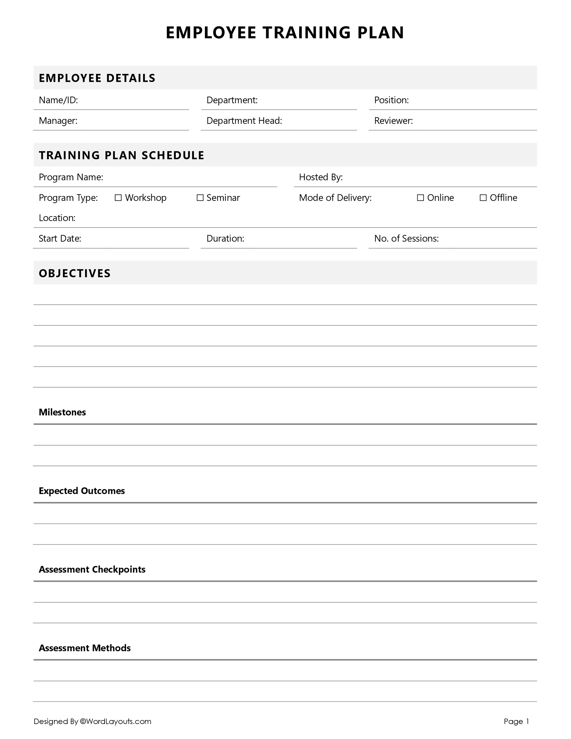 Free Employee Training Plan Template - Word | Google Docs