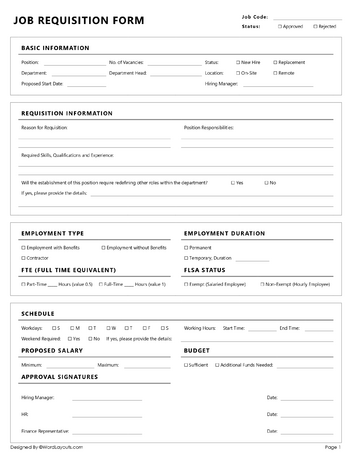 Free Job Requisition Form Template - WordLayouts