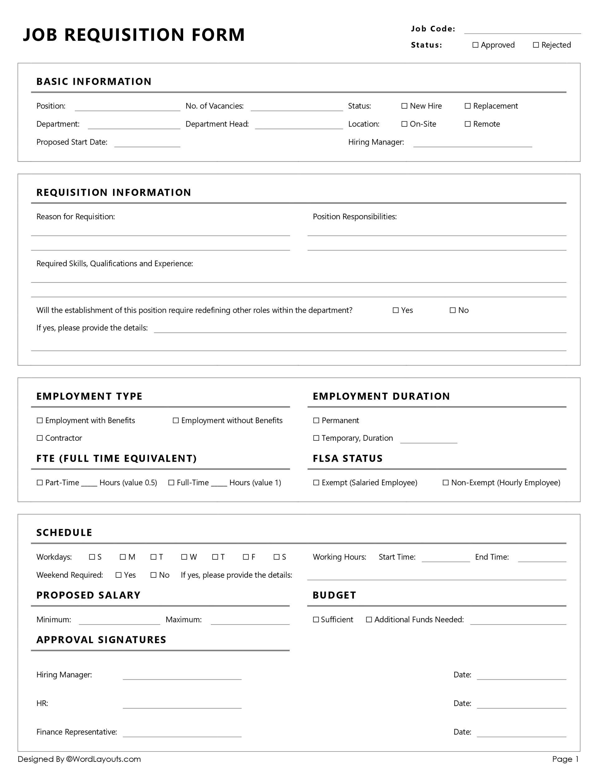 Free Job Requisition Form Template - WordLayouts