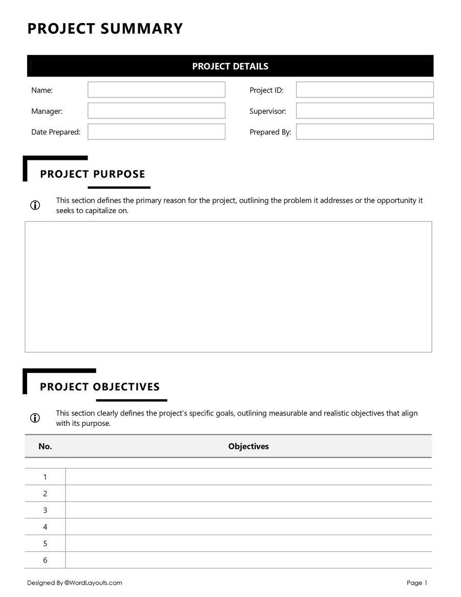 Free Project Summary Template - WordLayouts