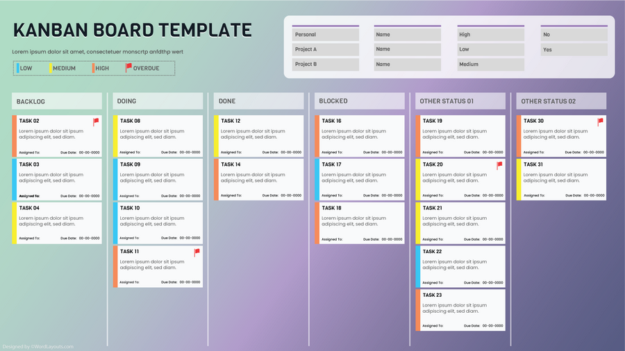 TaskFlow Priority Kanban Board Template - WordLayouts