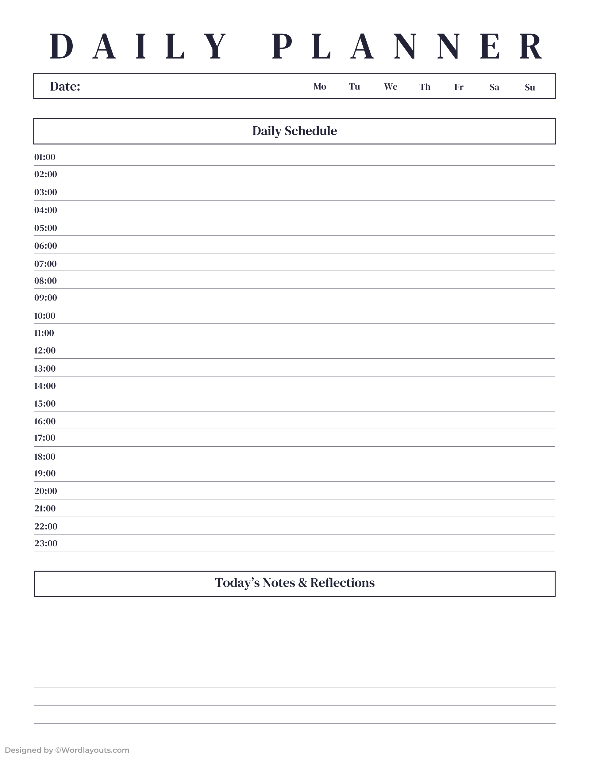 Daily Focus Work Planner Template WordLayouts Daily Focus Work Planner Template WordLayouts