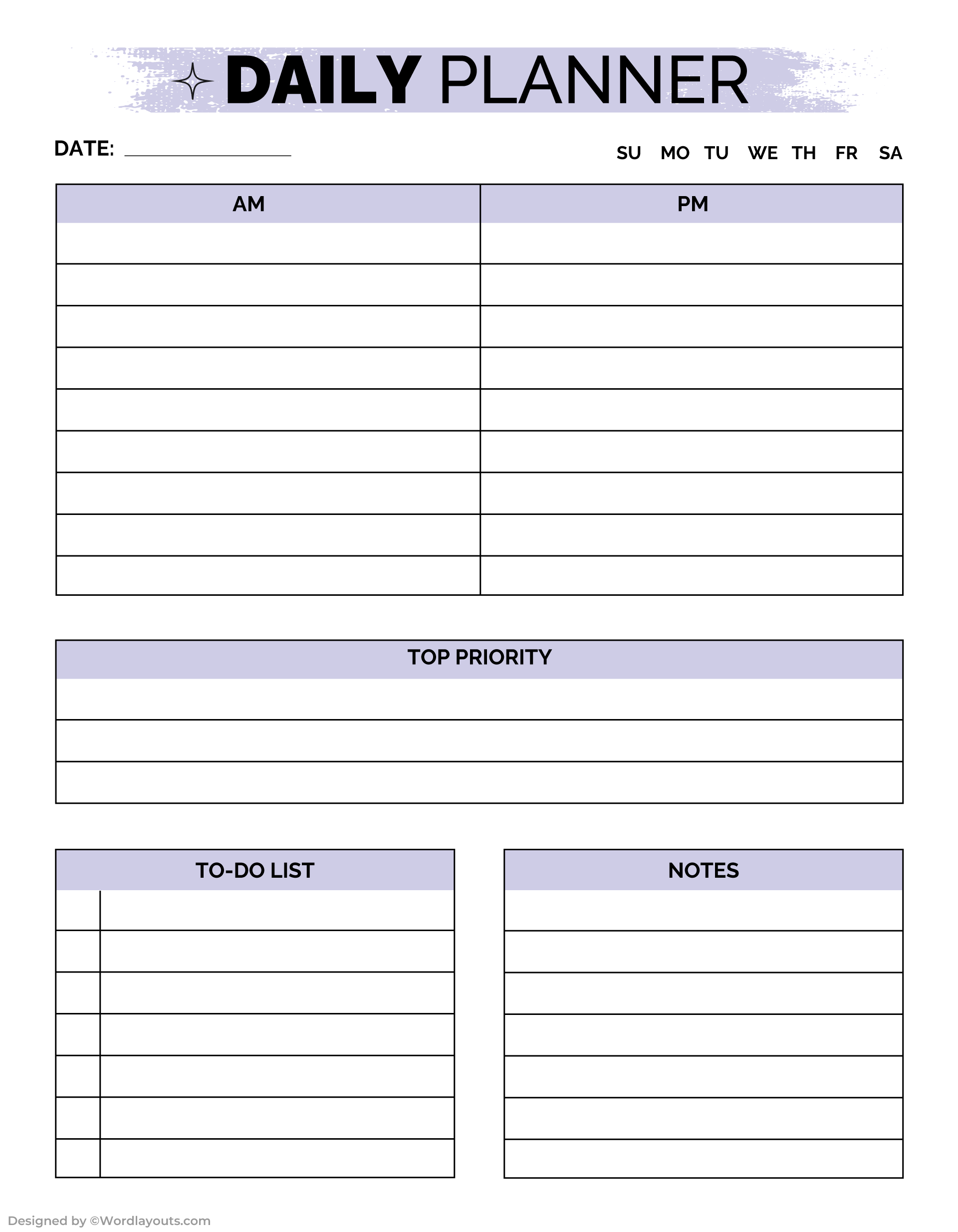 Modern Minimalist Daily Planner - WordLayouts