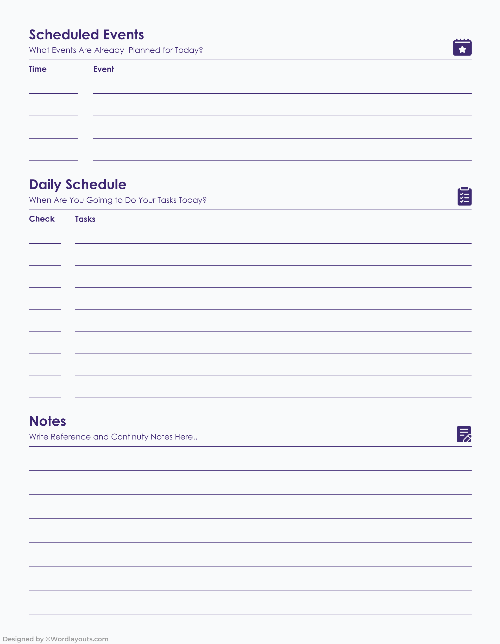 Daily Workflow Planner Template - WordLayouts