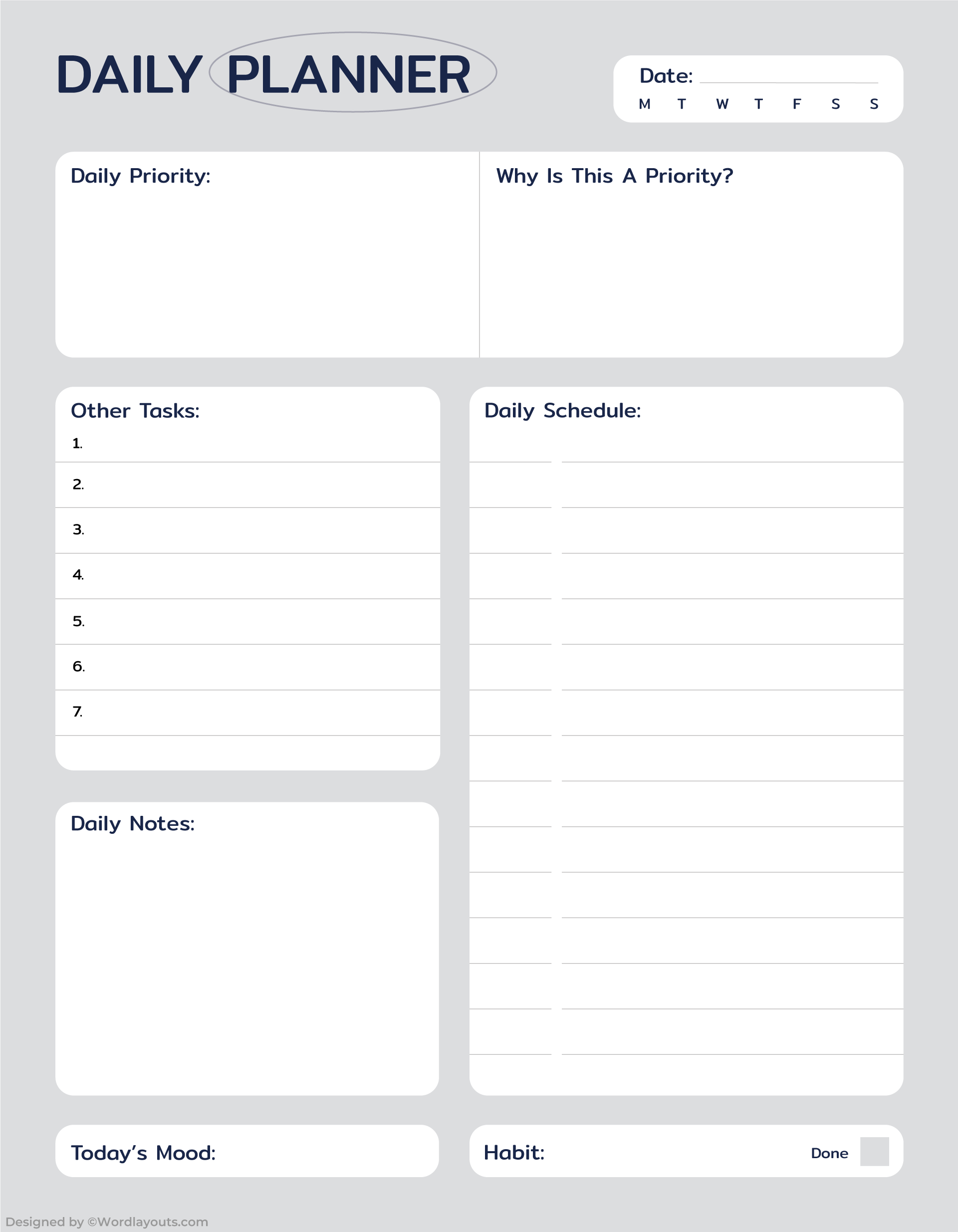 Daily Performance Organizer Template - WordLayouts