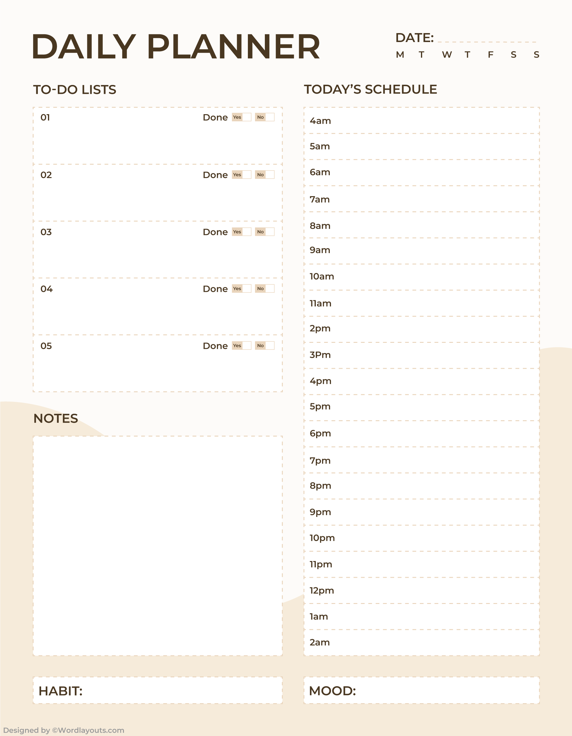 Daily Schedule Task Organizer Sheet Template WordLayouts Daily Schedule Task Organizer Sheet Template WordLayouts