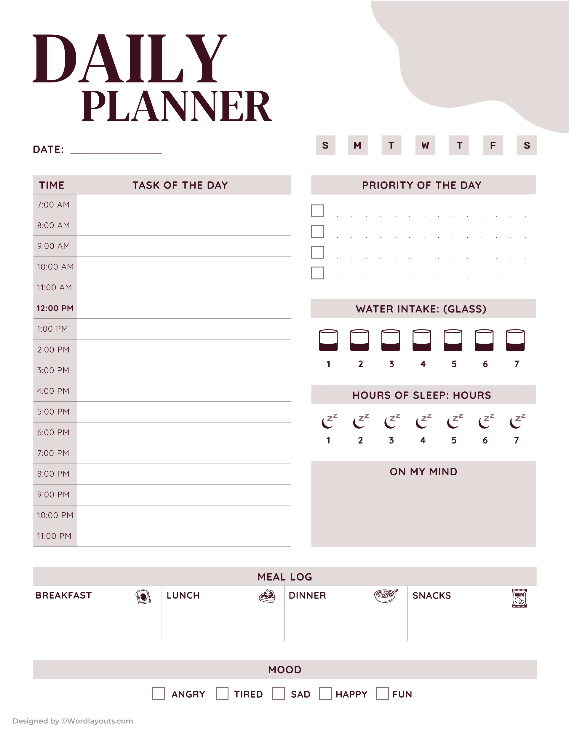 Day Planner Template WordLayouts Day Planner Template WordLayouts