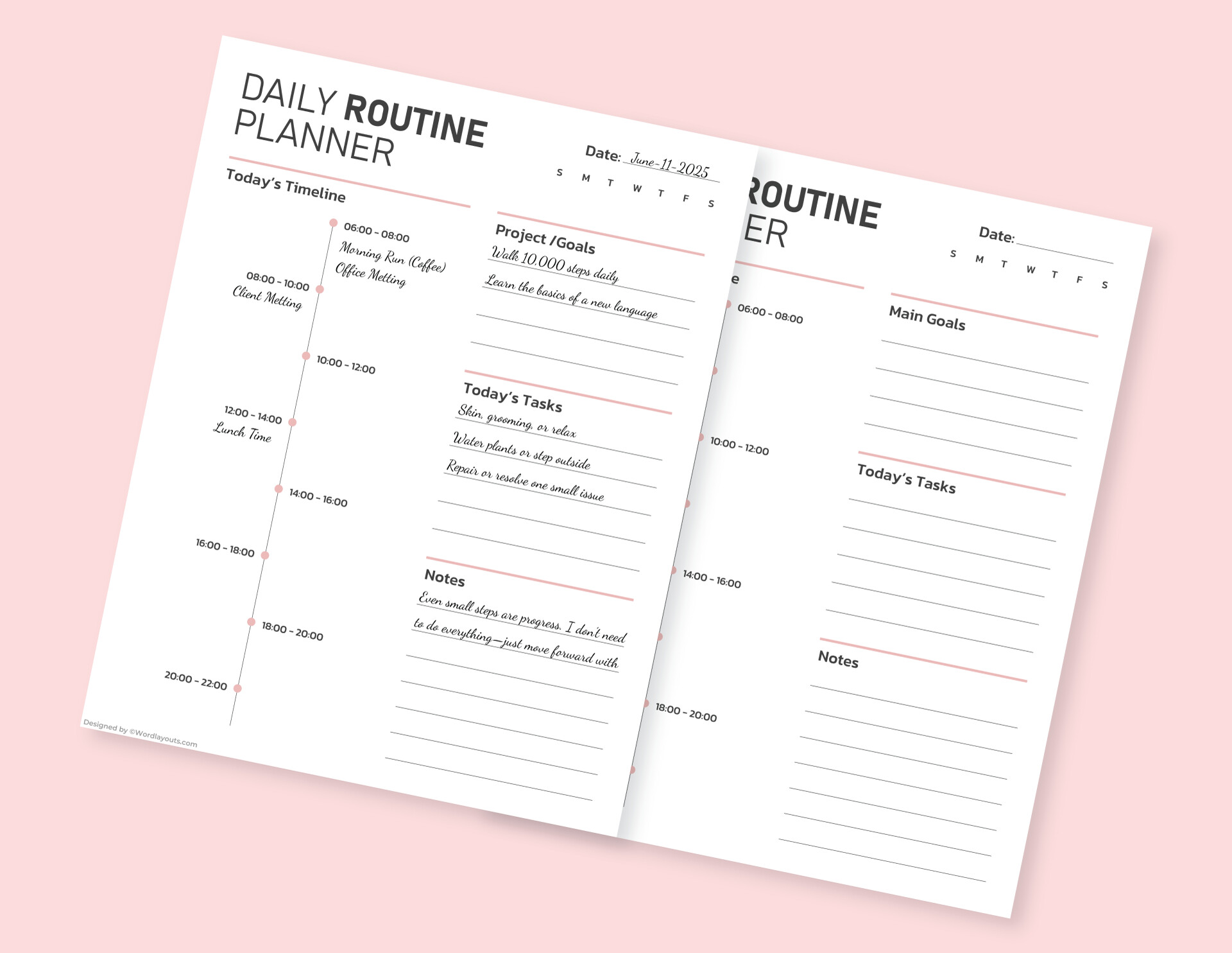 Goal-Oriented Daily Timeline Sheet Template - WordLayouts