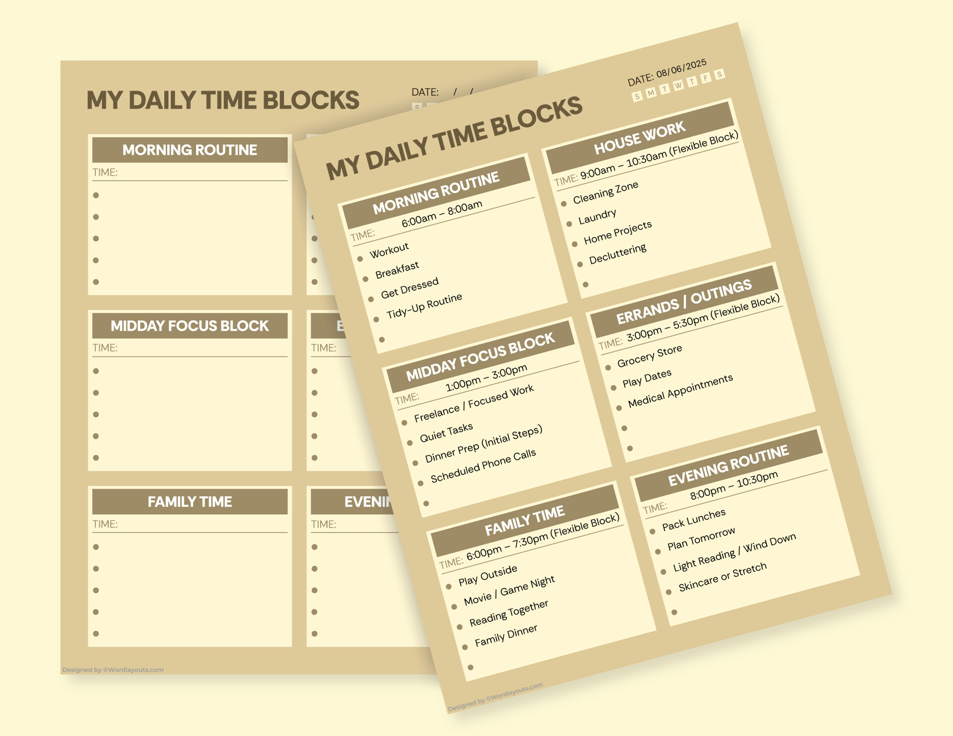 Daily Time Block Planner Template - WordLayouts
