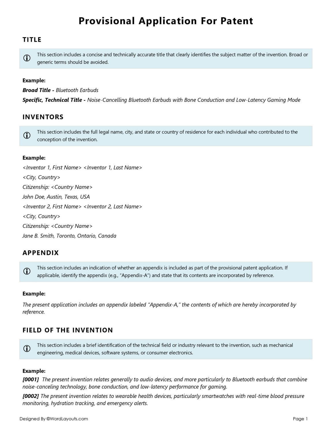 Free Provisional Patent Application Template (Editable)