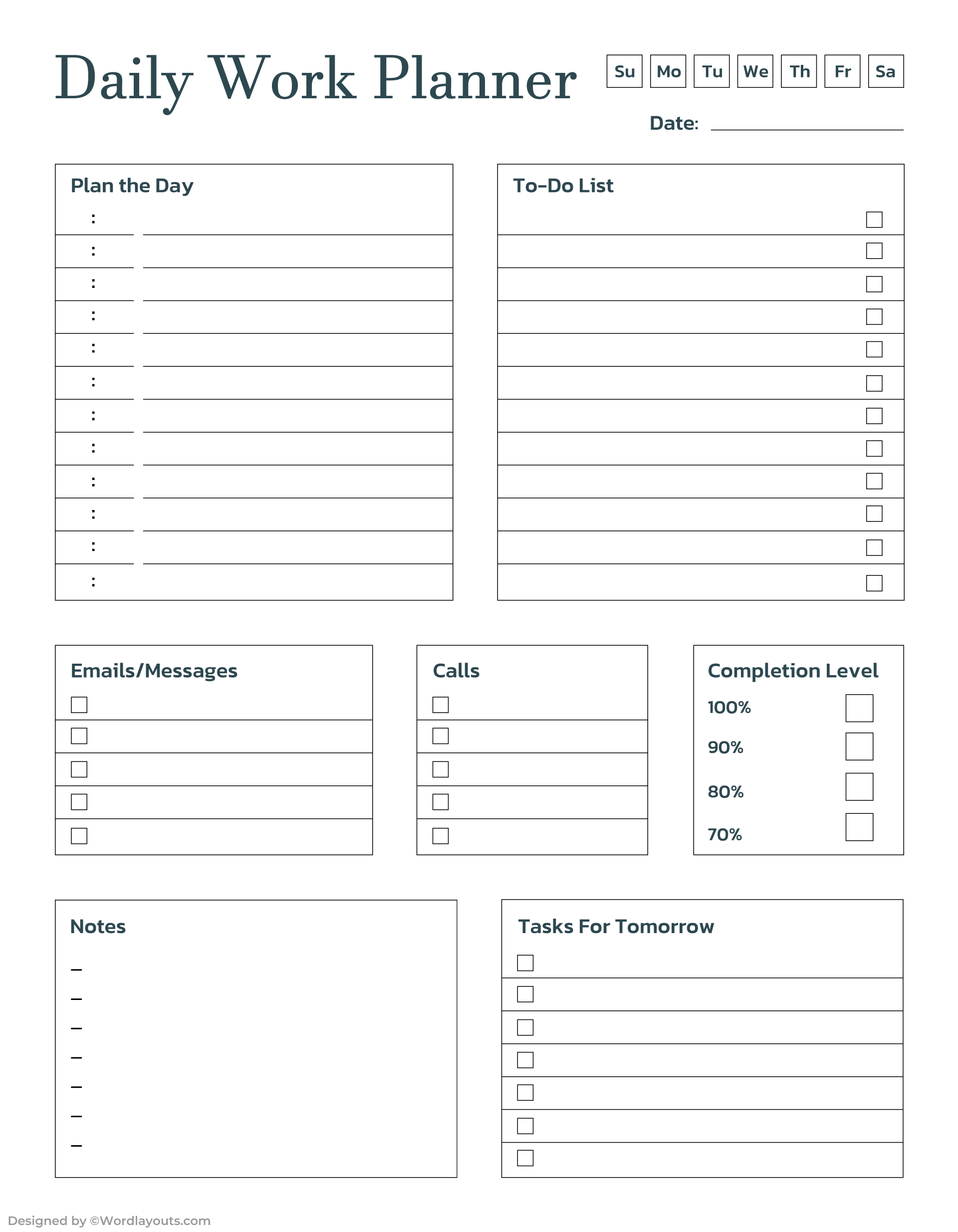 Task Line Daily Work Planner Template - WordLayouts