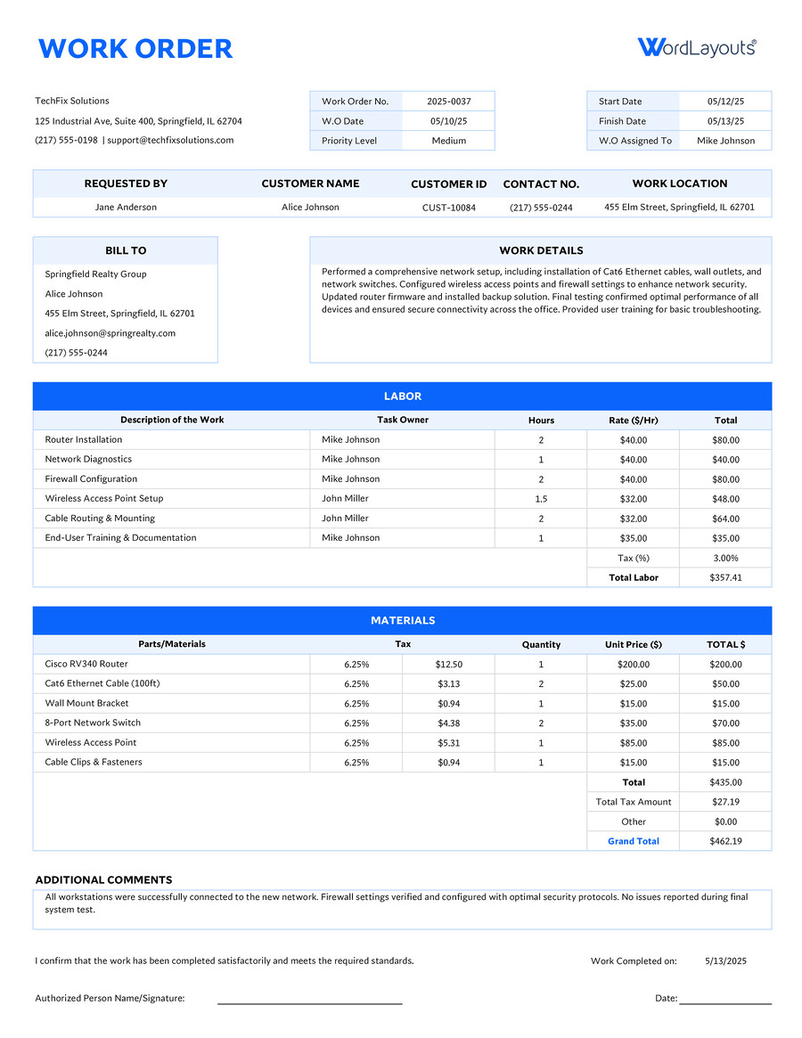 Free Work Order Template (Excel - Google Sheets)