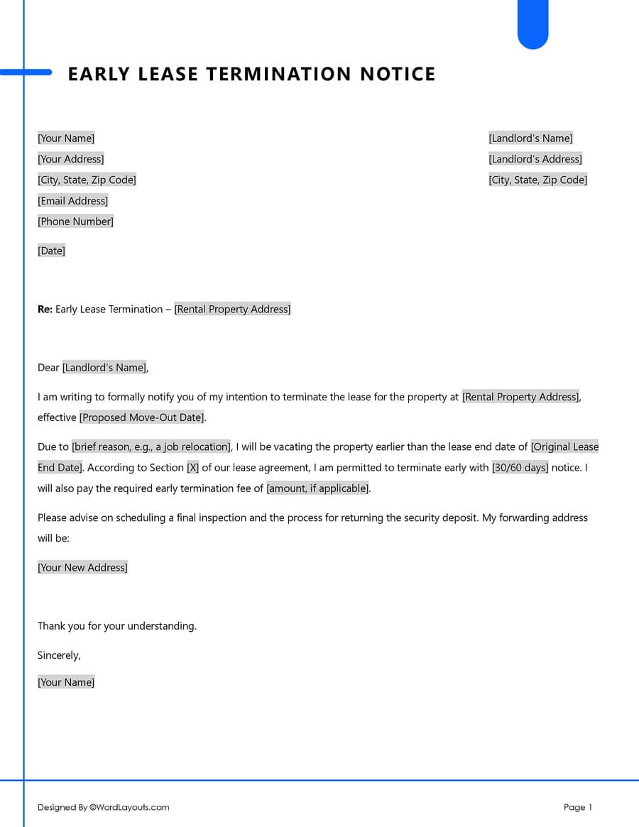 Lease Termination Letters (Notice to Vacate) WordLayouts Lease Termination Letters (Notice to Vacate) WordLayouts