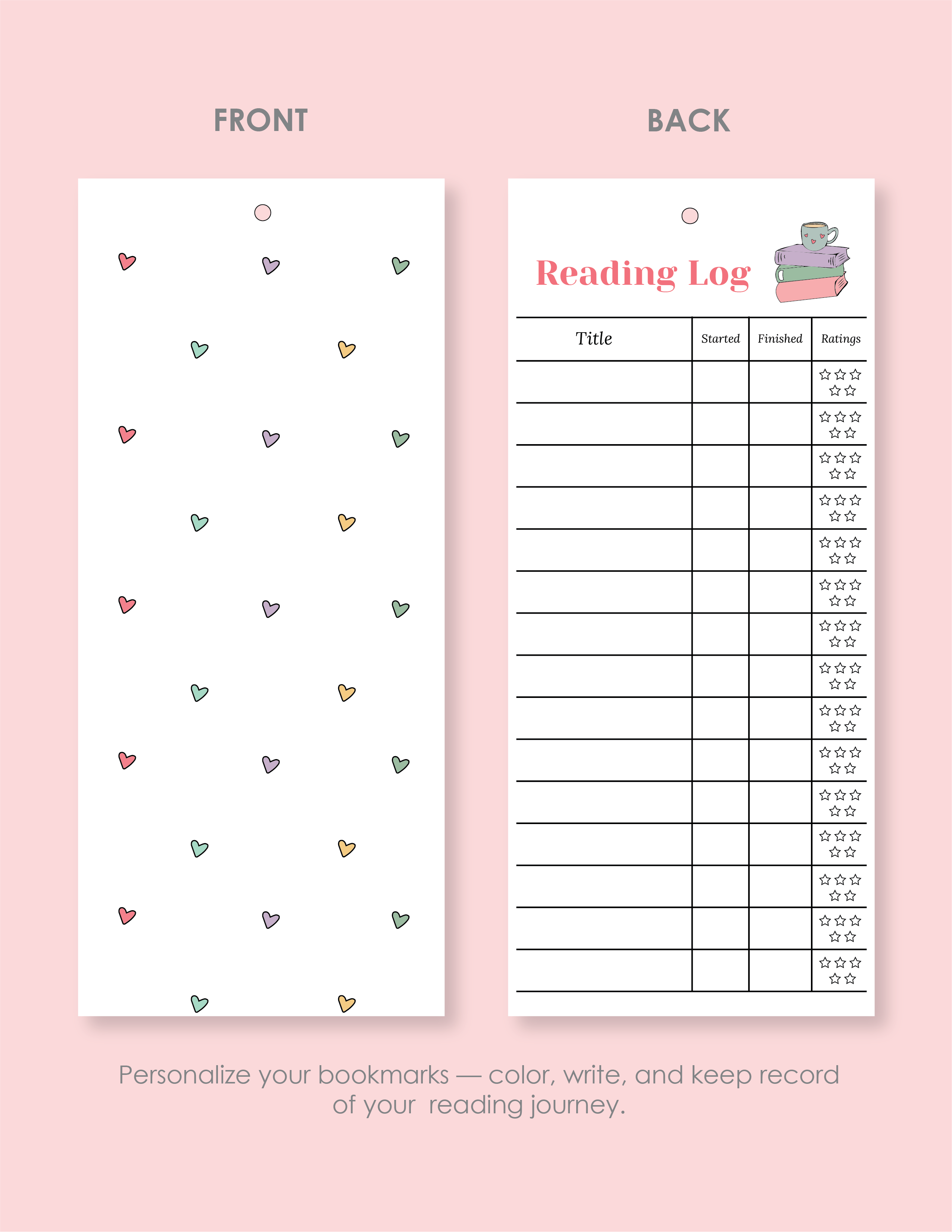 heartful reading log bookmark template - wordlayouts