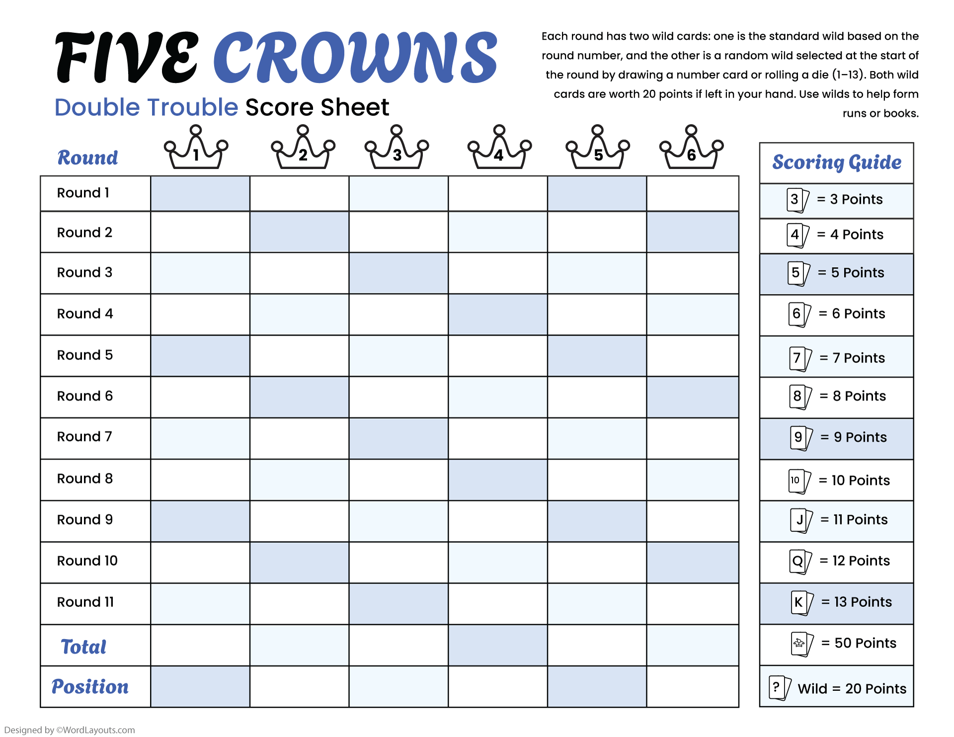 five crowns score sheet - pdf