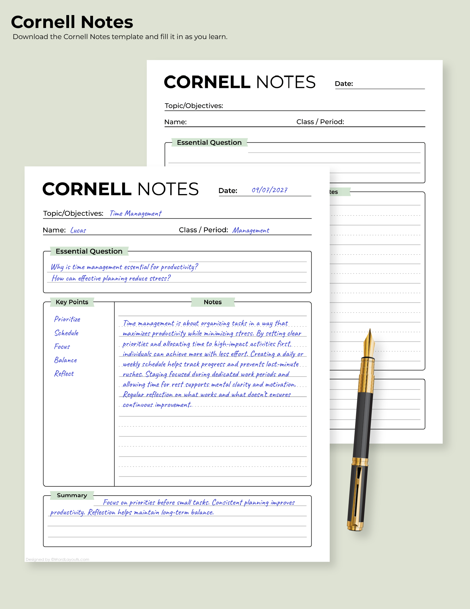 Classic Cornell Note Template - WordLayouts
